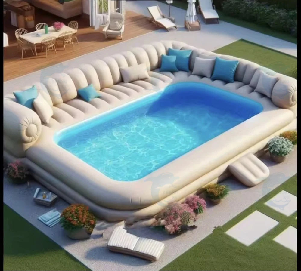 Giant Inflatable Swimming Pool Large Family Blow Up Pool with Seats Outdoor Garden Water Play Sofa Pool for Kids Adults Summer