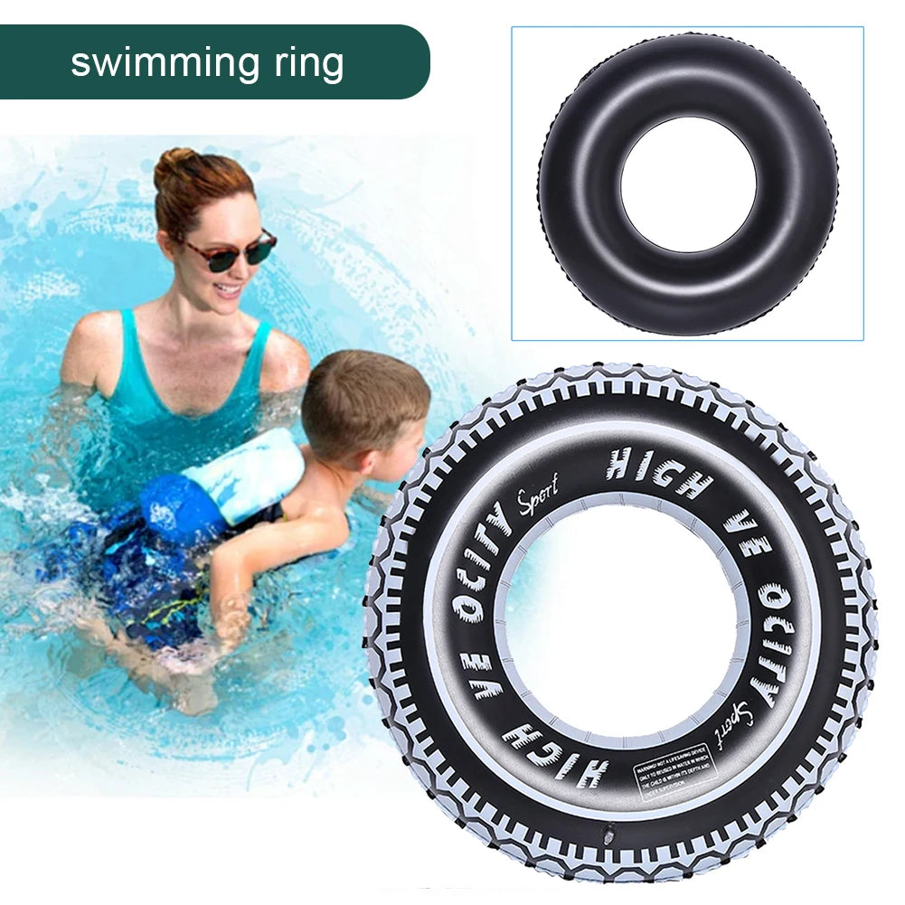 Tire Pattern Blow Up Swim Tube Leakproof Inflatable Swim Ring Swimming Rings Floaties Thickened Pool Rings for Swimming Pool