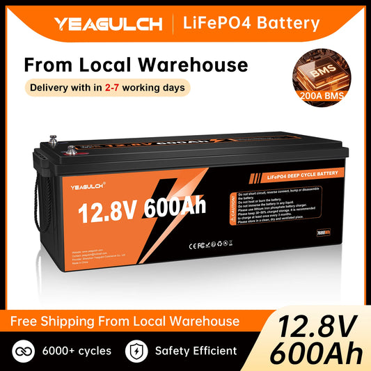 Yeagulch 12V 100Ah 200Ah 300Ah 314Ah 400Ah 600Ah LiFePO4 Lithium Battery with BMS Solar Off-grid System Home Energy Storage RV