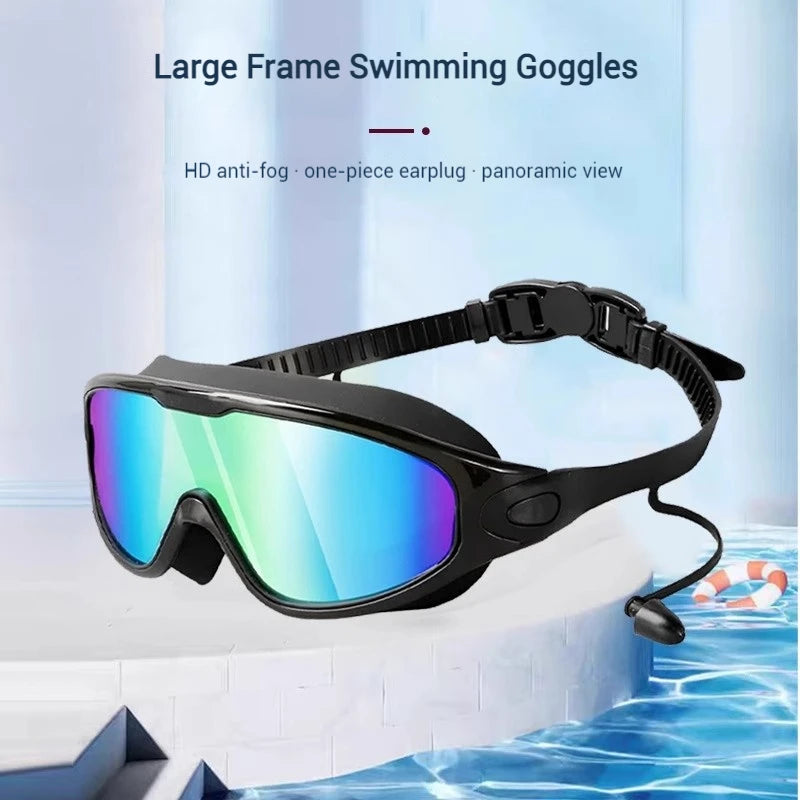 Colorful Electroplated/HD Anti-fog Swimming Goggles Large Frame UV400 Mirror Swim Eyewear Silicone Frame for Leakproof&Comfort