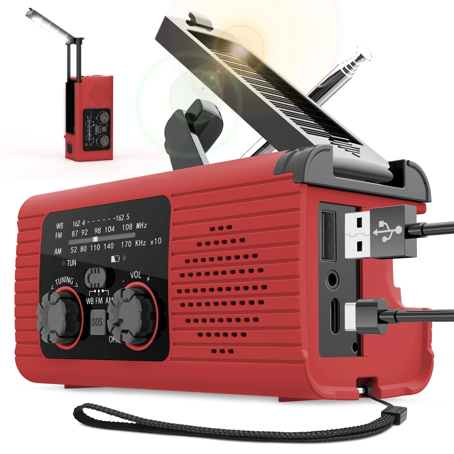 Solar Radio Flashlight For Camping Portable Hand Crank Weather Radio AM/FM/NOAA Radio Crank Radios 3 Way Charging Survival Radio