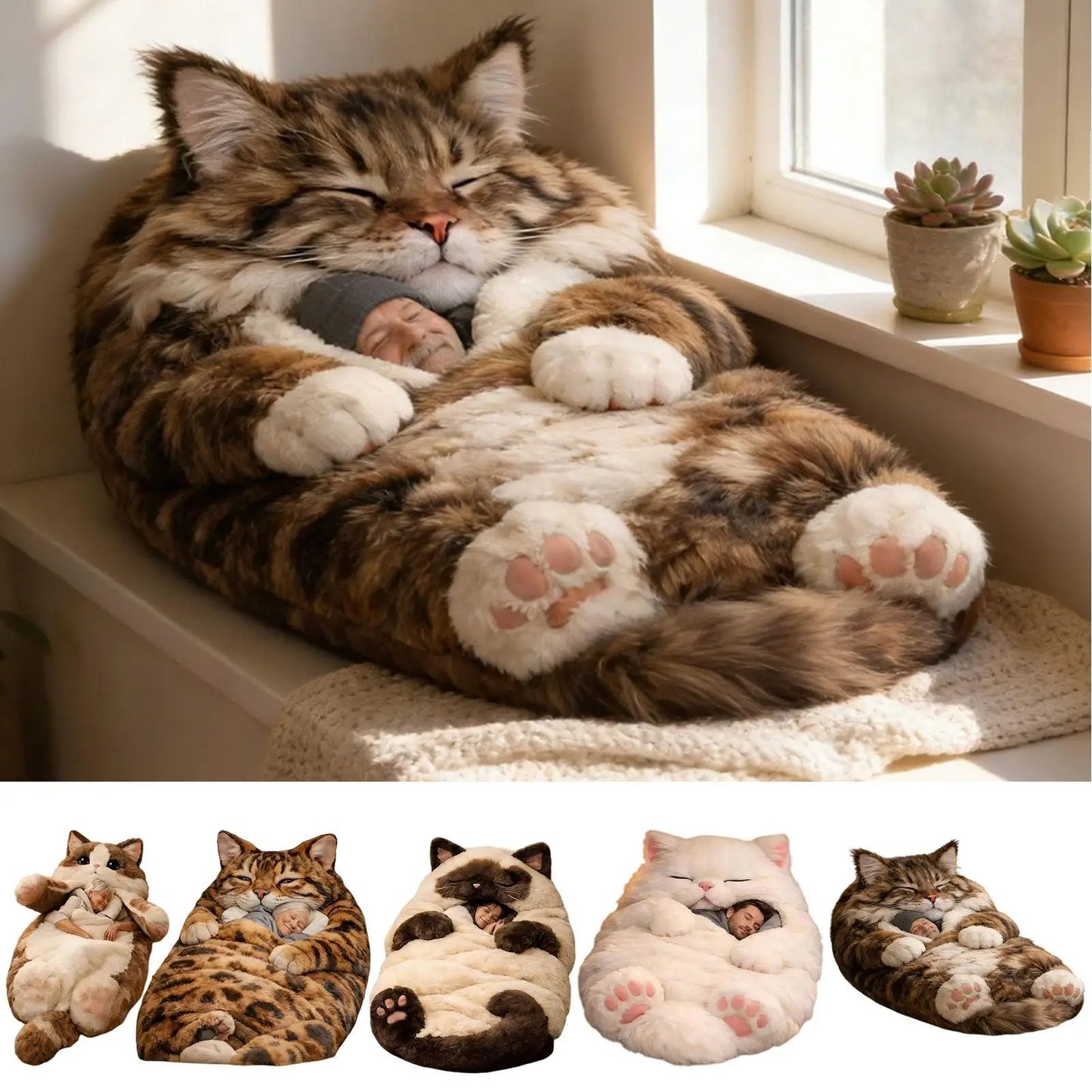 Winter Sleeping Bags 175x80cm Washable Funny Soft Cat Envelope Warm Sleeping Bag For Indoor Home Bedroom Nursery Apartment Women