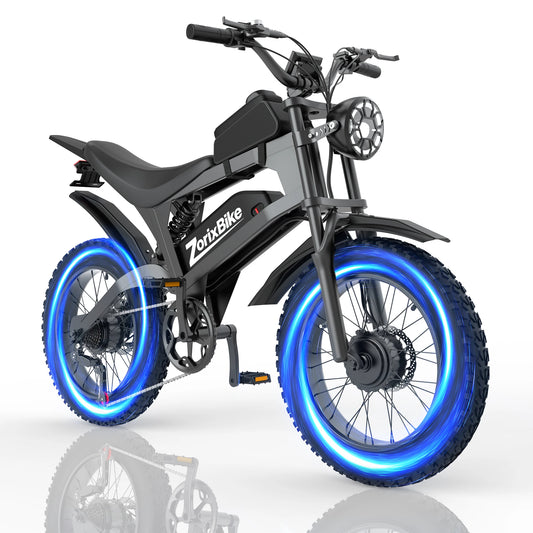 ZorixBike R8 Pro Electric Off-Road Bike 20x4.0 3000W 35Mph 80Mile 48V 20Ah,7 Speed Wide Tire All Terrain E-Bike For Adult