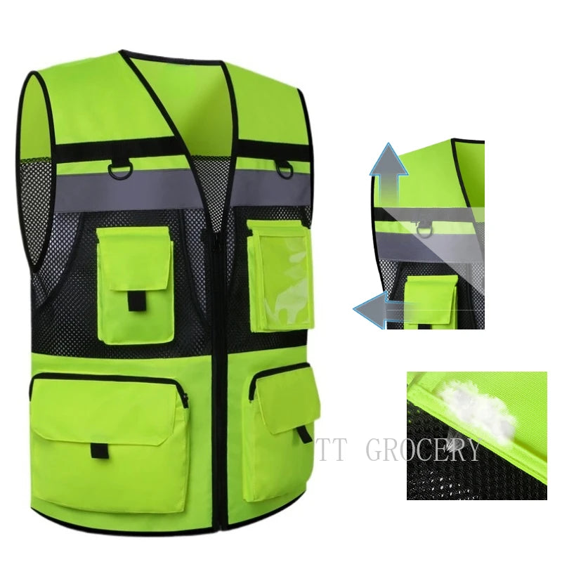 Safety Clothing Reflective with Tool Pockets Breathable Work Gilet High Visibility Mesh Reflective Workwear