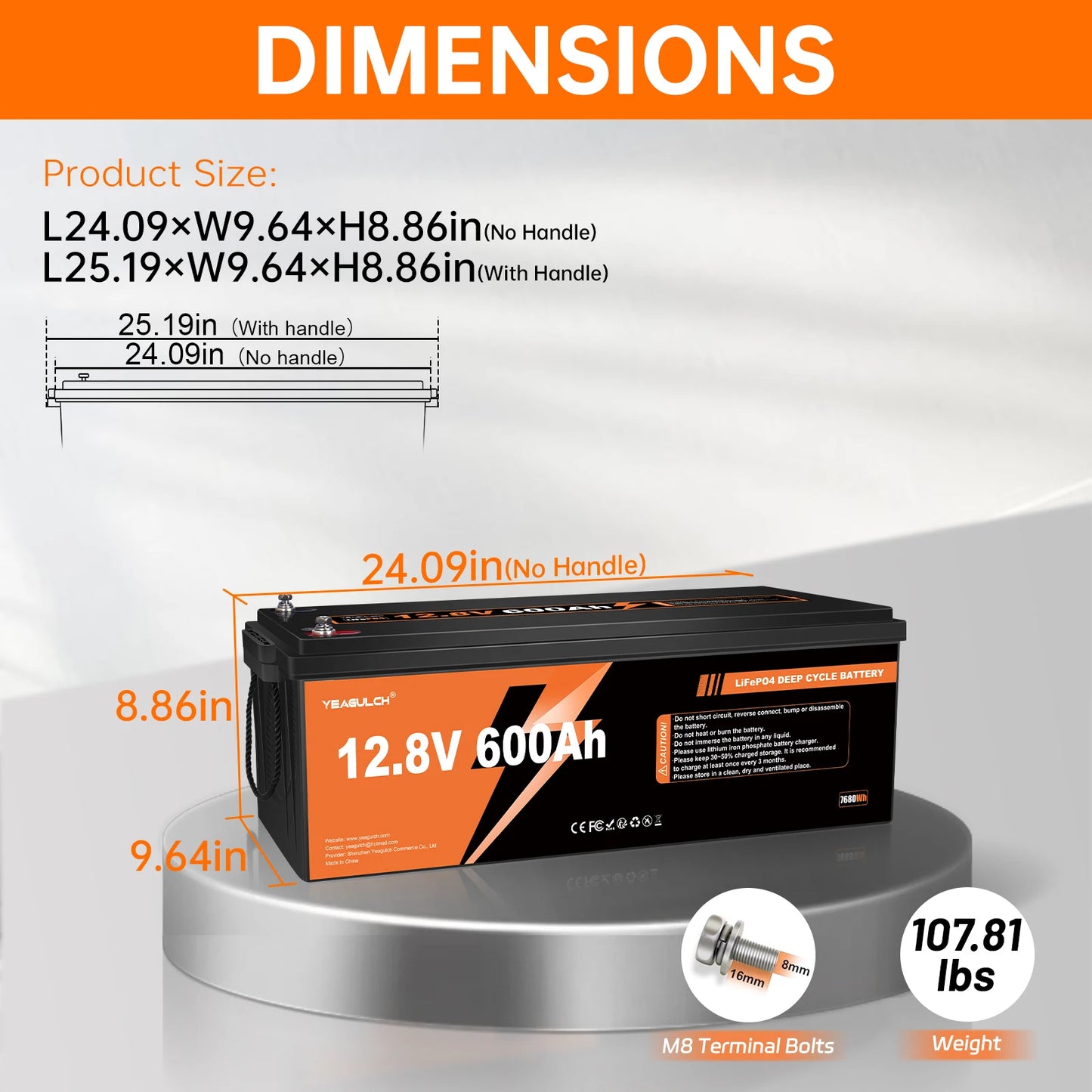 Yeagulch 12V 100Ah 200Ah 300Ah 314Ah 400Ah 600Ah LiFePO4 Lithium Battery with BMS Solar Off-grid System Home Energy Storage RV