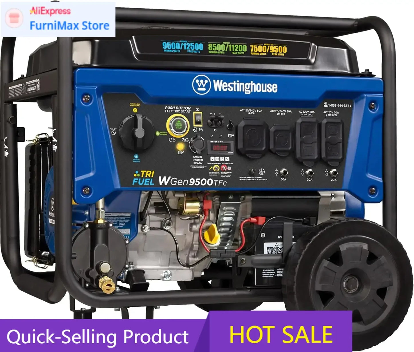 Outdoor Power Equipment 12500 Peak Watt Tri-Fuel Home Backup Portable Generator, Remote Electric Start, Transfer Switch Ready