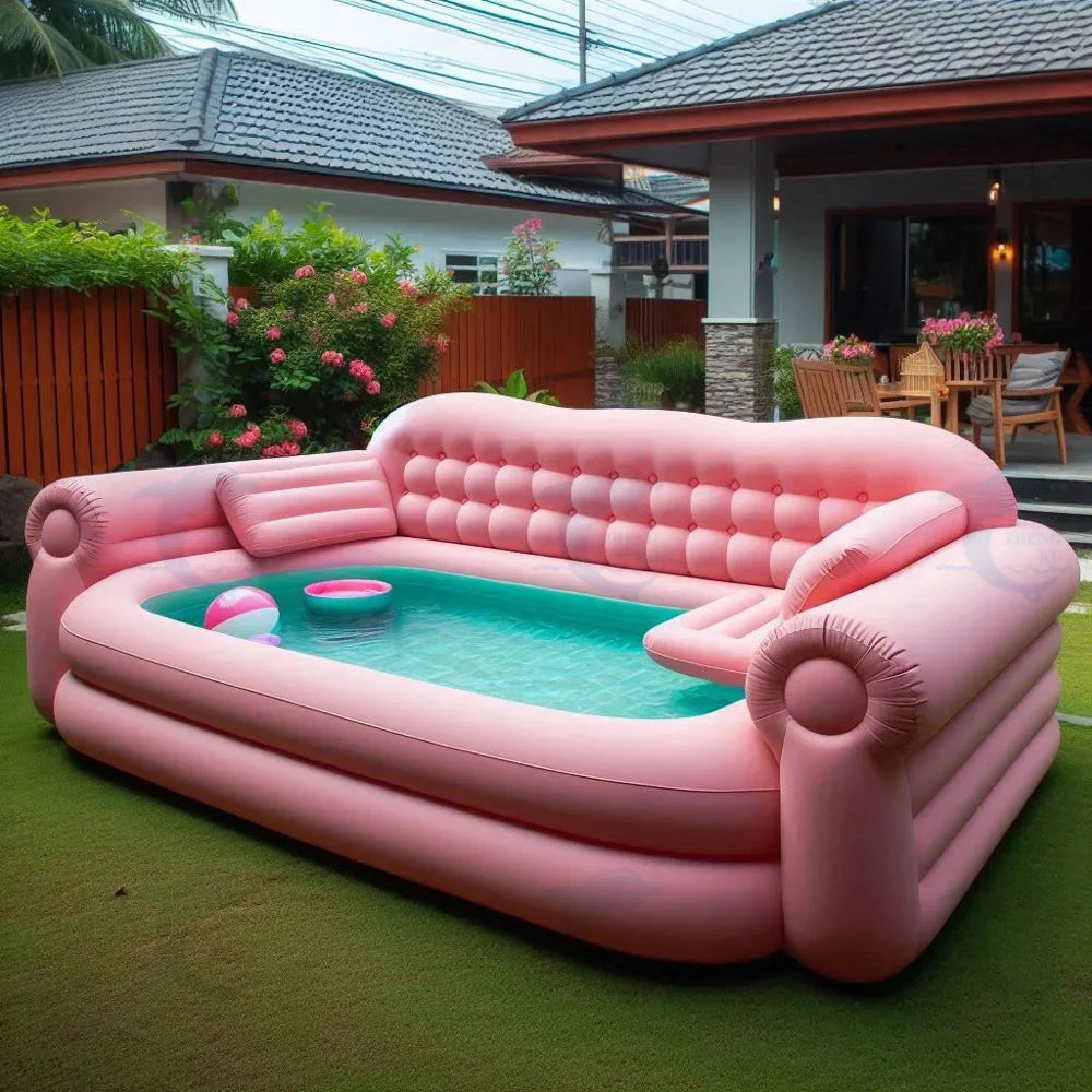 Giant Inflatable Swimming Pool Large Family Blow Up Pool with Seats Outdoor Garden Water Play Sofa Pool for Kids Adults Summer