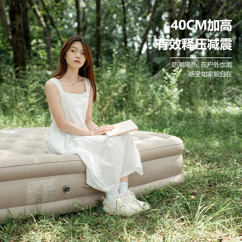 Camping Blow up Single Inflatable Mattress with Built-in Pump - Flocked, Easy to Inflatable, Waterproof Portable Inflatable Bed