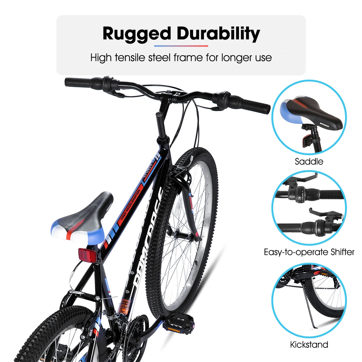 HILAND 24 26 inch Mountain Bike for Men Women, 18 Speeds High-Carbon Steel Frame, Sport Cycling MTB Bicycle for Adult, Student