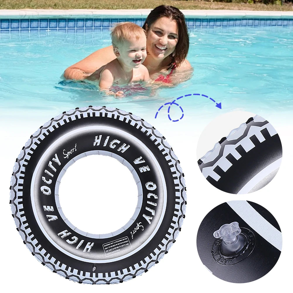 Tire Pattern Blow Up Swim Tube Leakproof Inflatable Swim Ring Swimming Rings Floaties Thickened Pool Rings for Swimming Pool