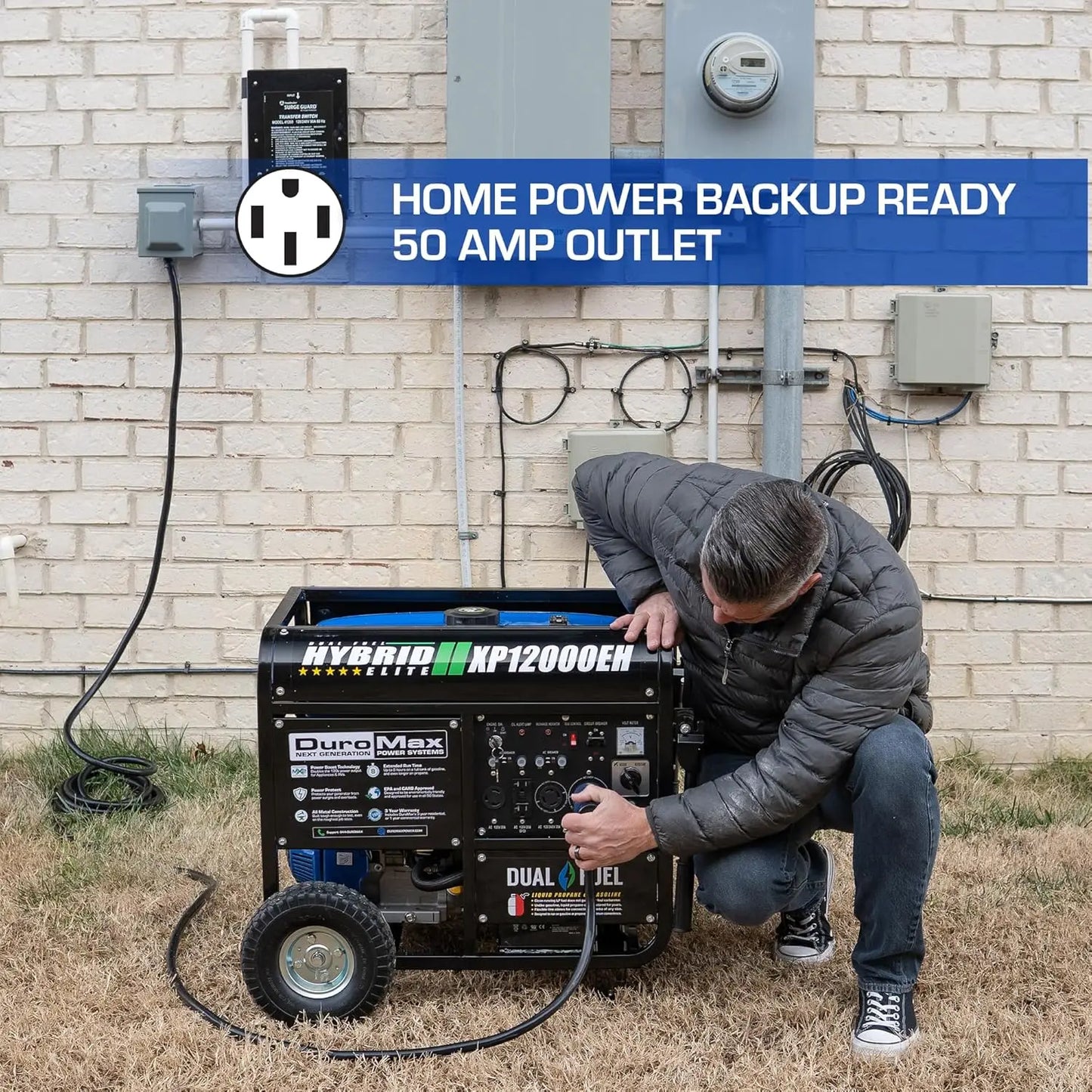 12,000-Watt Dual Fuel Portable Generator - Gas & Propane, Electric Start, Whole Home Backup Power