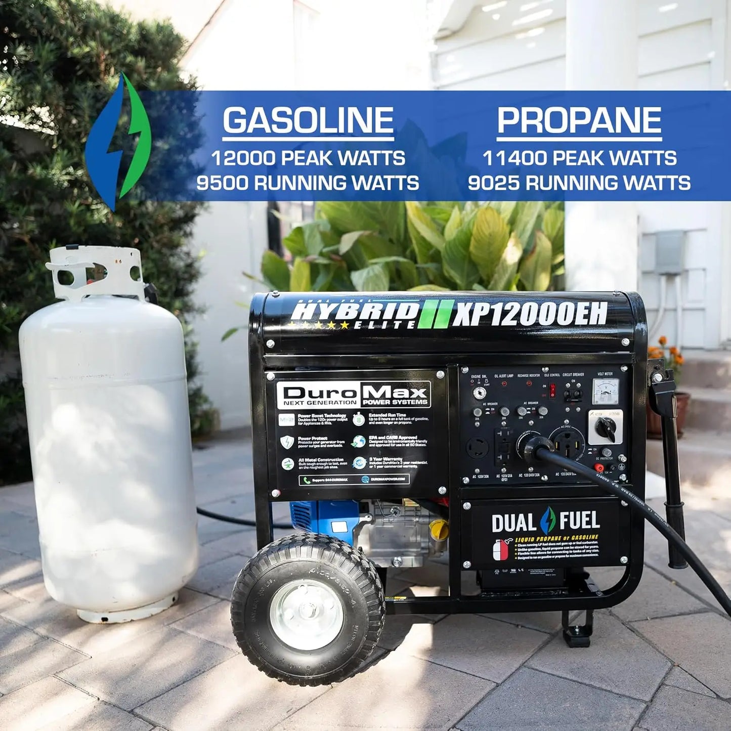 12,000-Watt Dual Fuel Portable Generator - Gas & Propane, Electric Start, Whole Home Backup Power