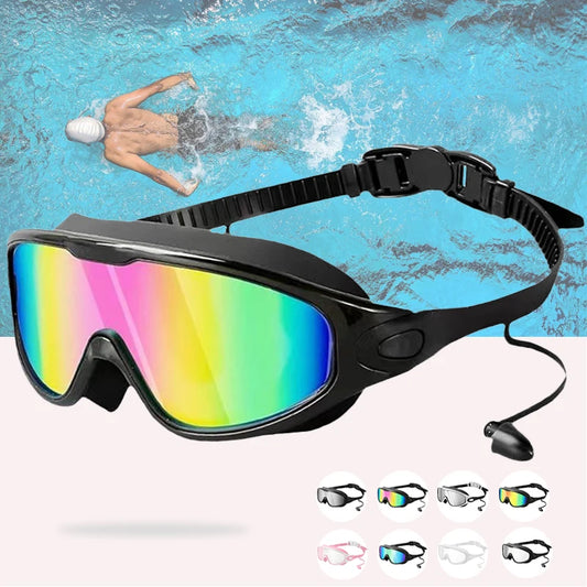 Colorful Electroplated/HD Anti-fog Swimming Goggles Large Frame UV400 Mirror Swim Eyewear Silicone Frame for Leakproof&Comfort