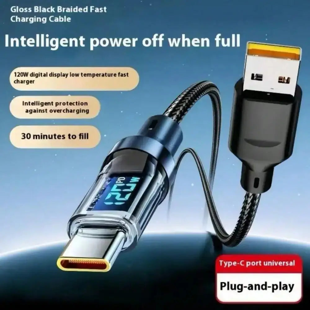 120W [Ultra-fast Super Charging Cable]120W LCD Watt Digital Display, Compatible for Samsung, Xiaomi, POCO, Tesla
