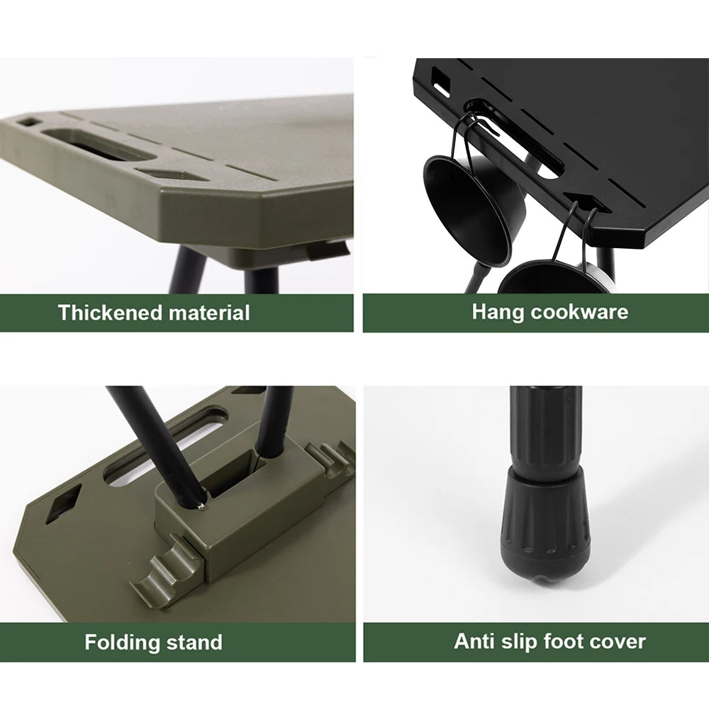 Folding Camping Table with Carry Bag, Height Adjustable Lightweight Desk, Two-Sides Hanging Cookware Table for Hiking, Picnic