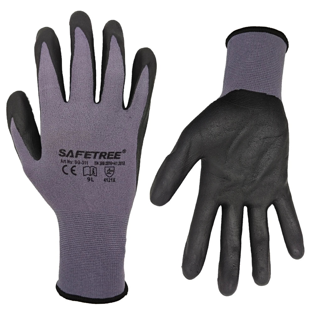 SAFETREE 10Pairs CE  Nylon Safety Gloves Nitrile Coated Mechanic Gloves Palm Coating Glove Comfortable and thin for easy work