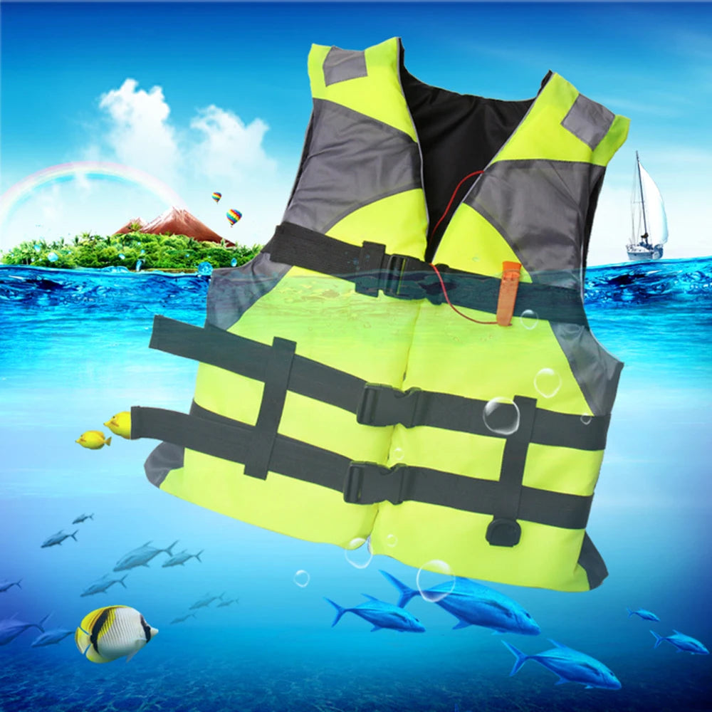 S -XXXL Swimming Boating Life Jacket Skiing Vest Survival Suit Outdoor Polyester Life Jacket for Adult Children with Whistle